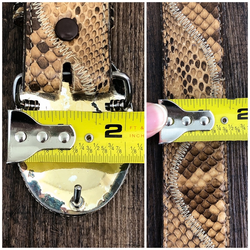 Boot Country VTG Snakeskin Leather Western Belt Large Oval Buckle Size 32 Tan - Picture 15 of 16